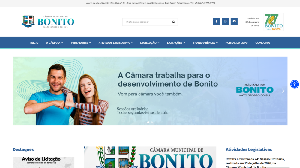 Site Câmara Municipal de Bonito