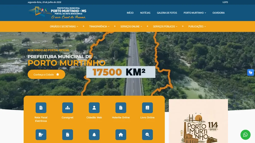 Site Prefeitura de Porto Murtinho